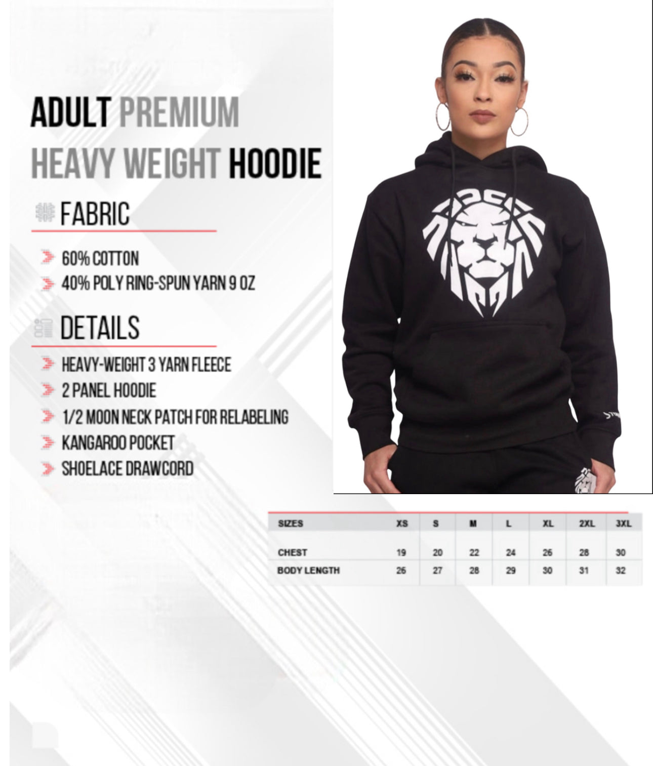 BLACK/WHITE LION CLASSIC HOODIE