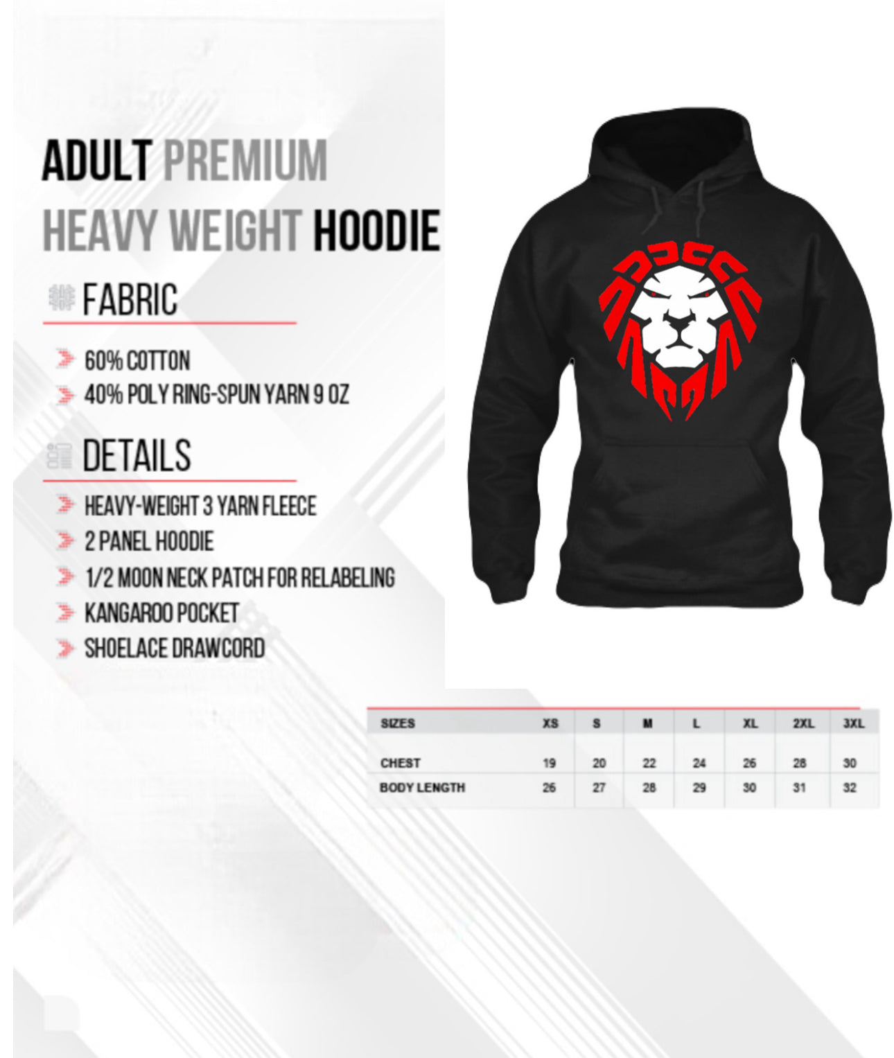 RED/WHITE LION PULLOVER HOODIE