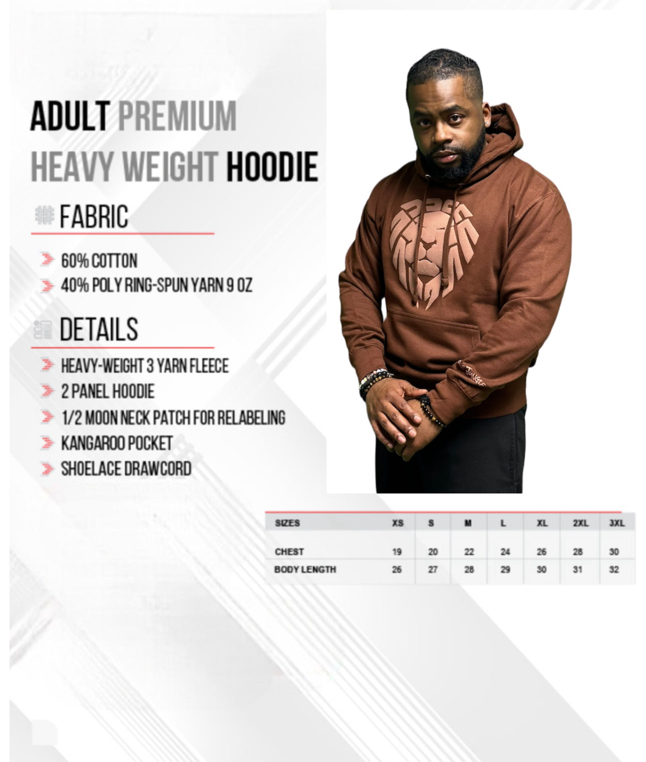 CHOCOLATE/3D PUFF BROWN LION HOODIE